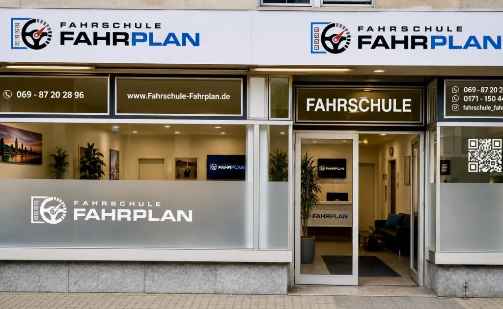 Eingang der Fahrschule FAHRPLAN in der Häuser Gasse 2 in Frankfurt-Bockenheim